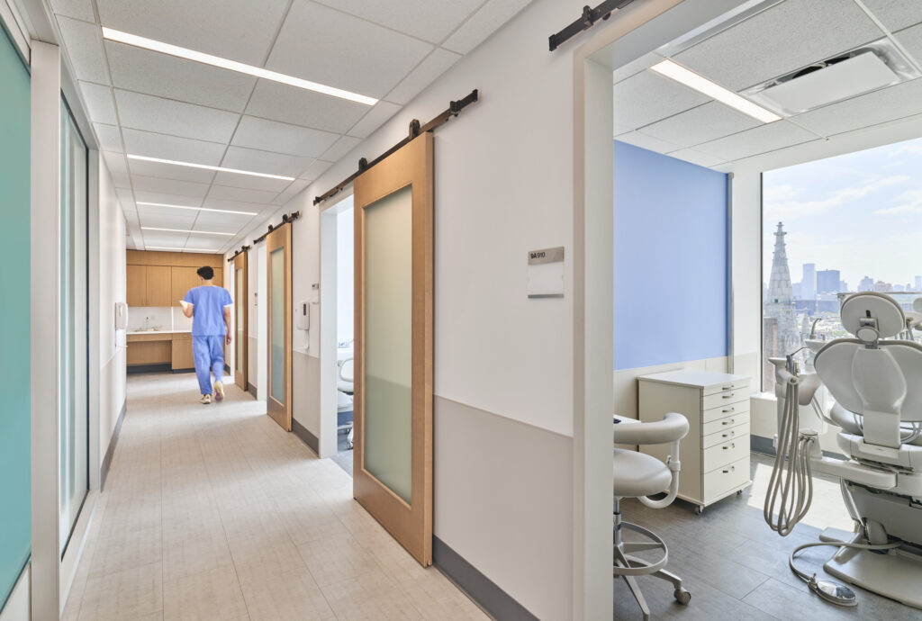 A view down a dental corridor