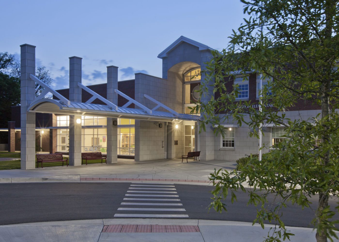 school exterior building|elementary students in art class|elementary students in cafeteria eating|young students gathered in library|elementary students in hallway walking|elementary students school cafeteria||||||||||