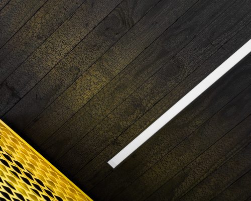 A detail of the burnt wood ceiling feature at Clark County Fire Station 61 in Las Vegas, NV.