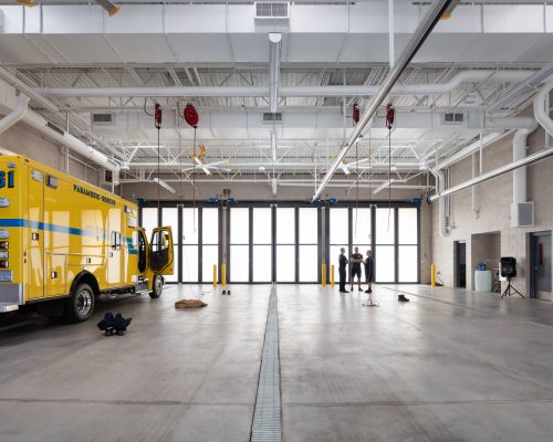 The apparatus bay at Clark County Fire Station 61 in Las Vegas, NV.