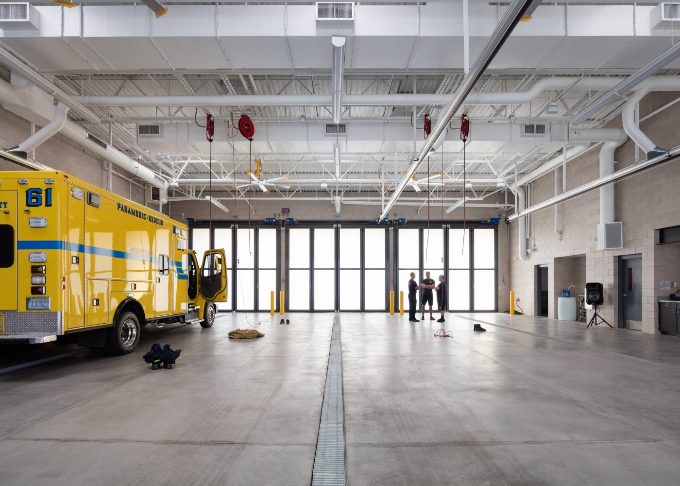 The apparatus bay at Clark County Fire Station 61 in Las Vegas, NV.