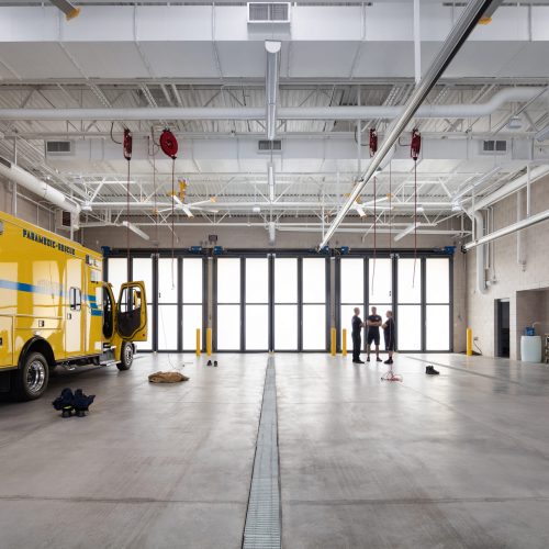 The apparatus bay at Clark County Fire Station 61 in Las Vegas, NV.