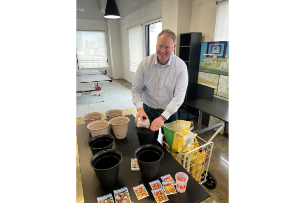 Culver City office Earth Day Jonathan potted plants resize