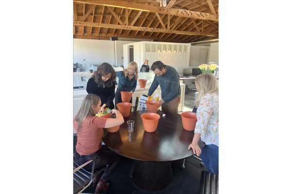 Culver City office Earth Day team potting plants resize