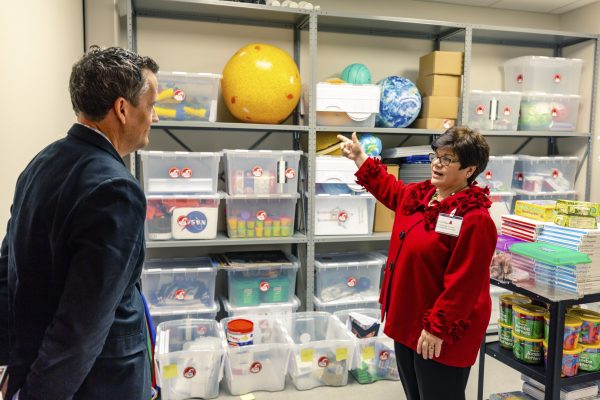 Holly Teague and Sr. Executive Director of Education Design Konrad Judd at the Dr. Sarah K. Jandrucko AEL Open House