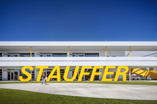 New middle school classroom building on the campus of Stauffer Middle School in Downey, California designed by Huckabee.
