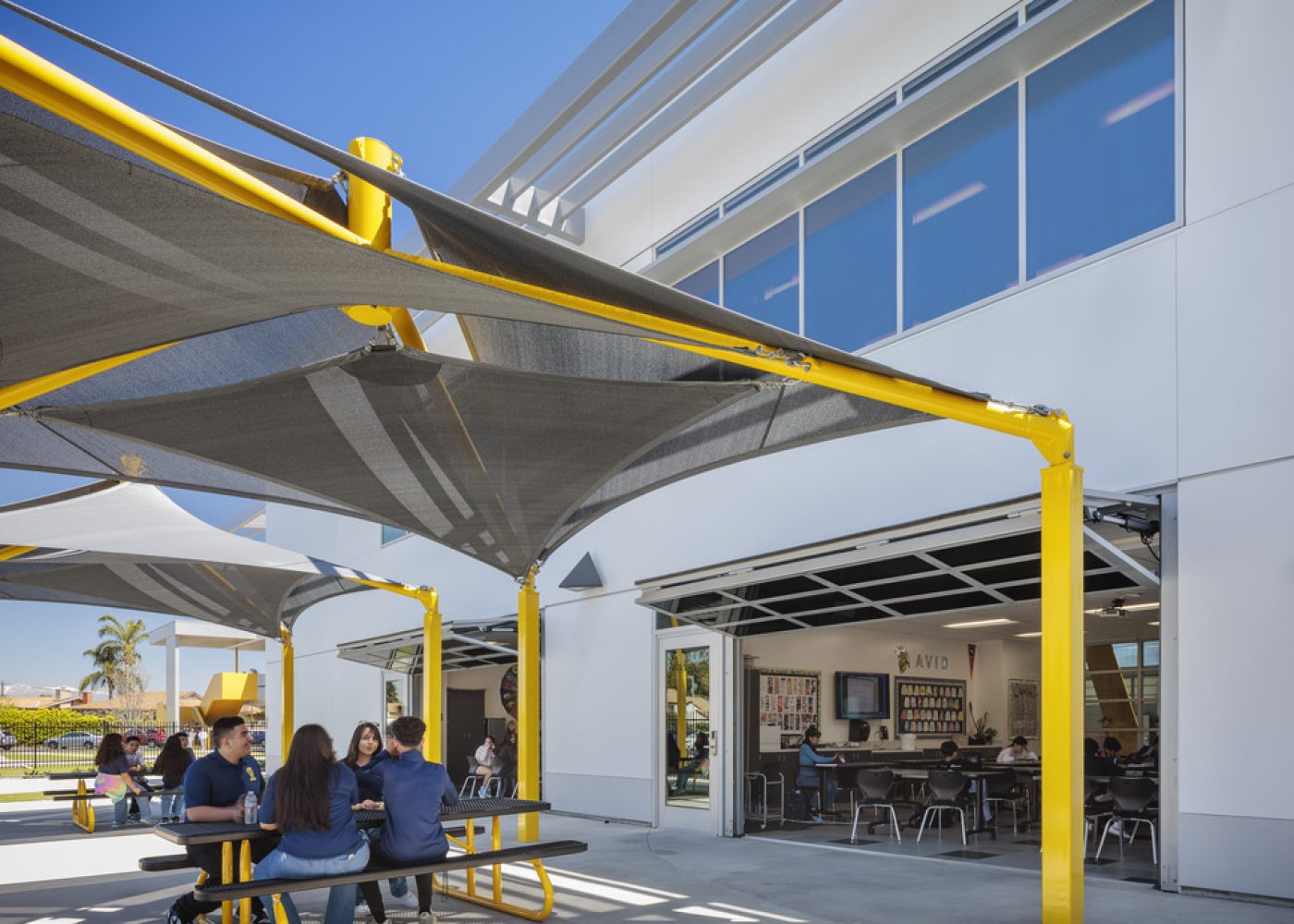 New middle school classroom building on the campus of Stauffer Middle School in Downey, California designed by Huckabee.