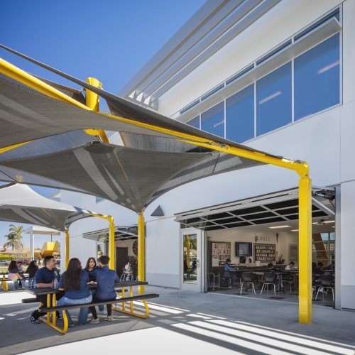 New middle school classroom building on the campus of Stauffer Middle School in Downey, California designed by Huckabee.