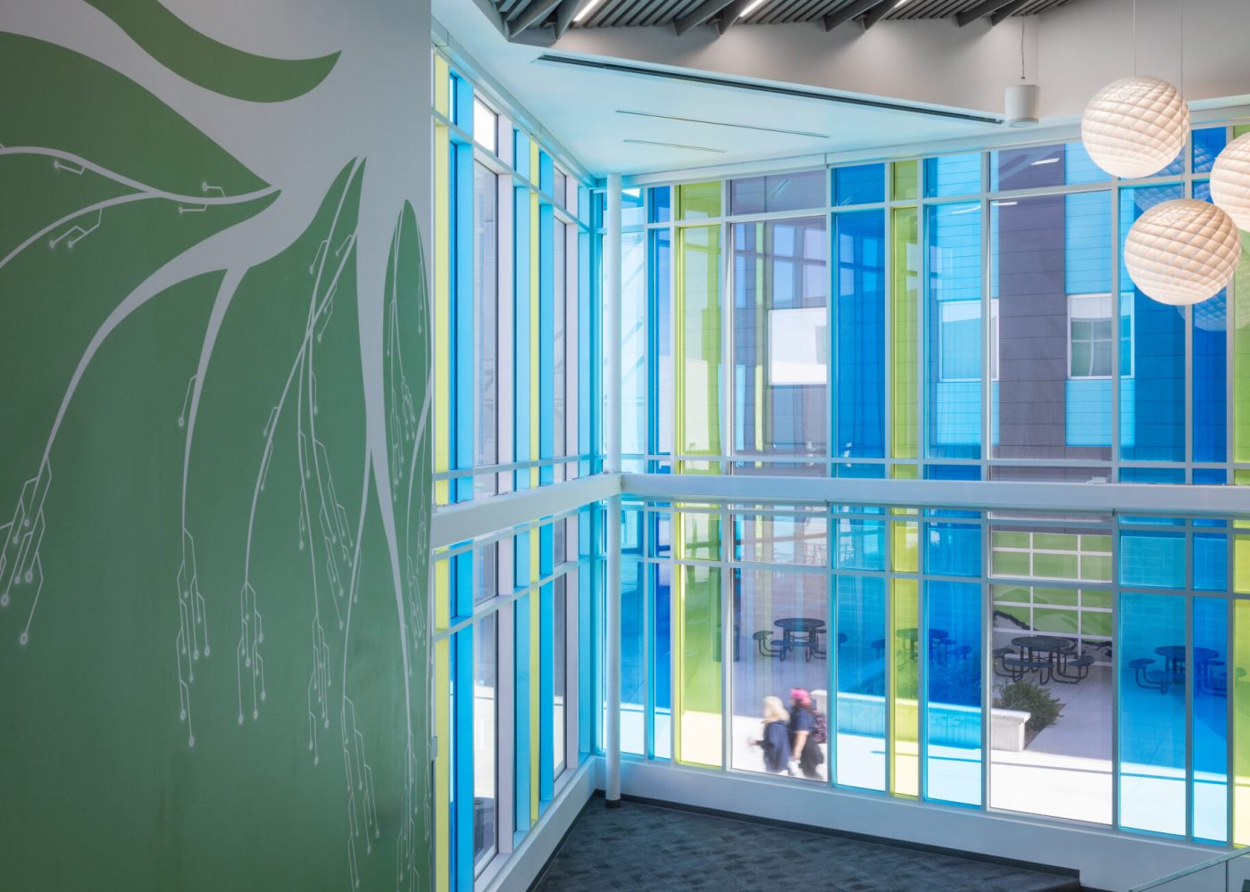 A presentation room adjacent to the library at Northeast Career Technical Academy, a technical high school in North Las Vegas, NV.