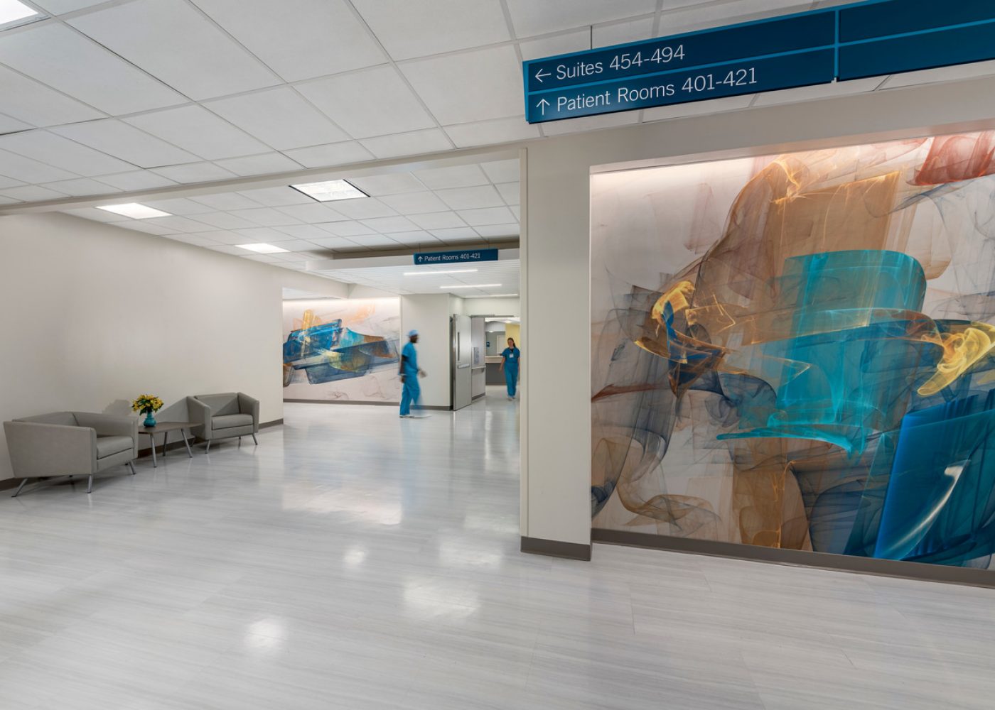 Interior design image of Virginia Hospital Center 4th Floor Patient Unit by Jeffrey Sauers of CPI Productions