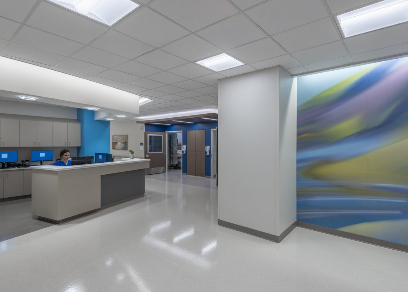 Interior design image of Virginia Hospital Center Intermediate Care Unit in Arlington VA by Carson King of CPI Productions