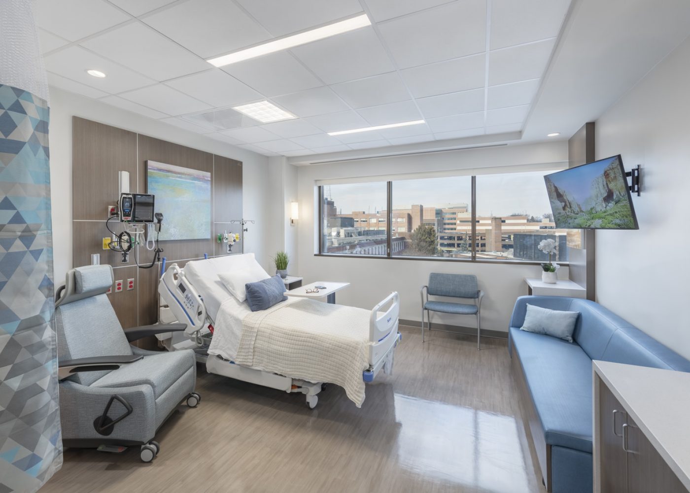 Interior design image of Virginia Hospital Center Intermediate Care Unit in Arlington VA by Carson King of CPI Productions