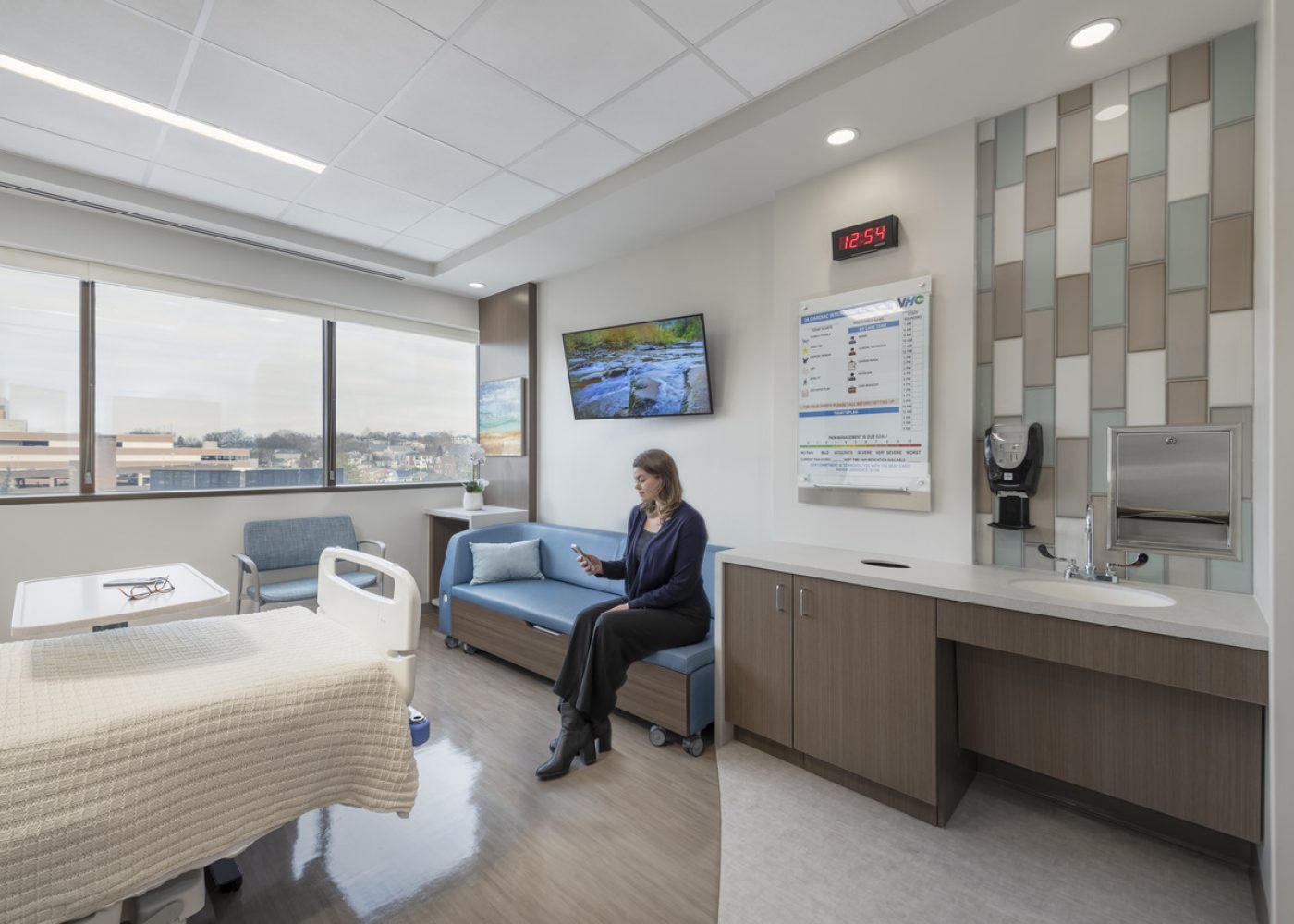 Interior design image of Virginia Hospital Center Intermediate Care Unit in Arlington VA by Carson King of CPI Productions